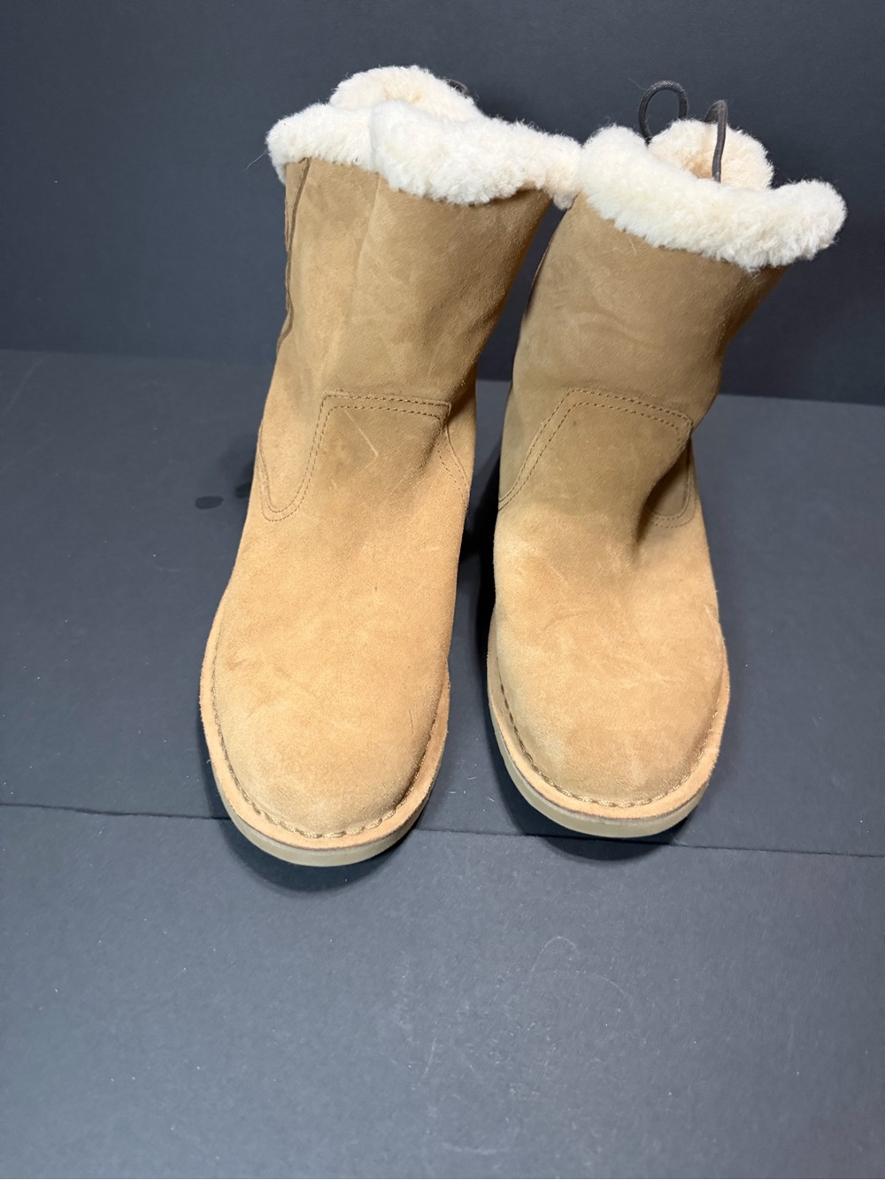 UGG Short Suede Boot with Shearling Trim - Chestnut - Picture 2 of 6